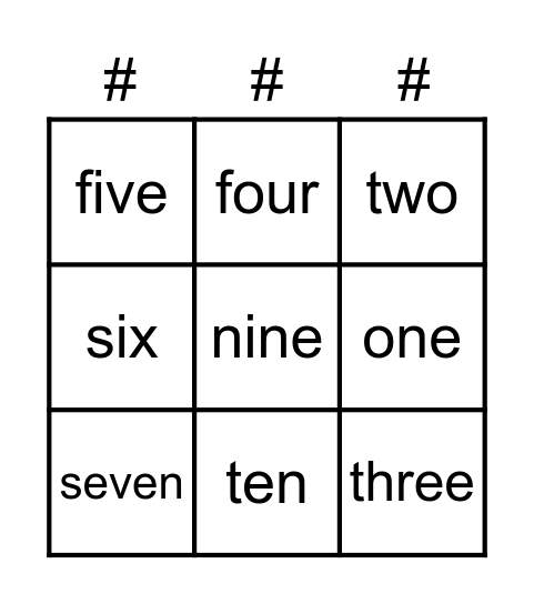 Number Words Bingo Card