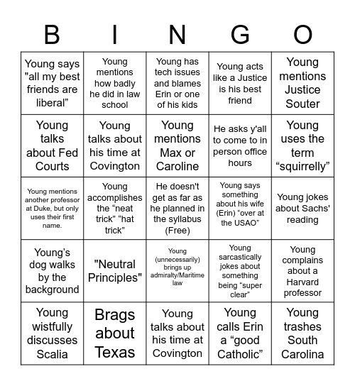 Young's Con Law Bingo Card