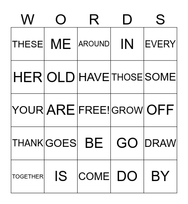 SIGHT WORDS Bingo Card