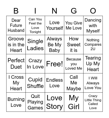 Love Song Happy Hour Bingo Card