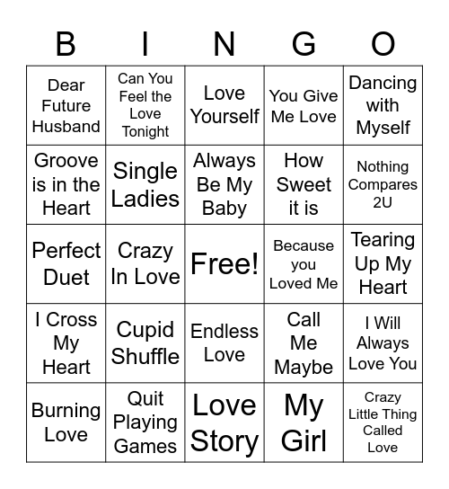 Love Song Happy Hour Bingo Card