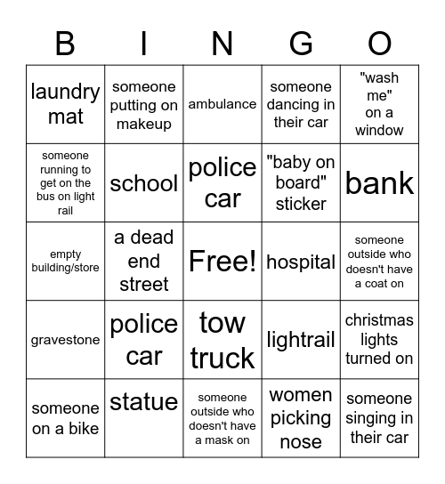 Car Bingo Card