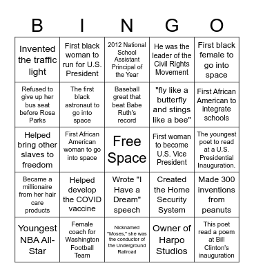 African American-Perserverence Bingo Card