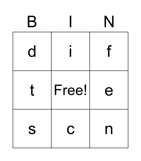 Letter Sounds Bingo Card