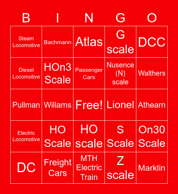 Model Train Bingo Card