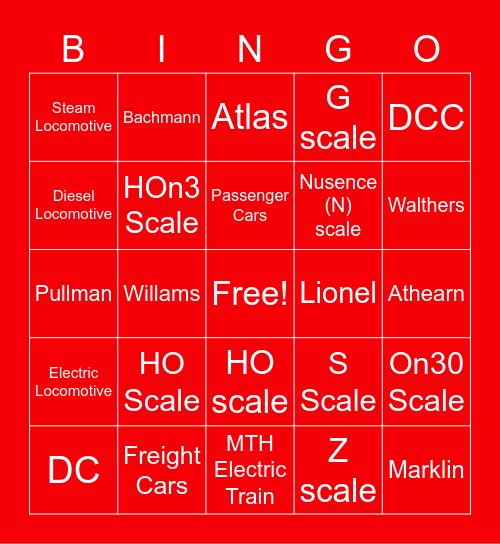 Model Train Bingo Card