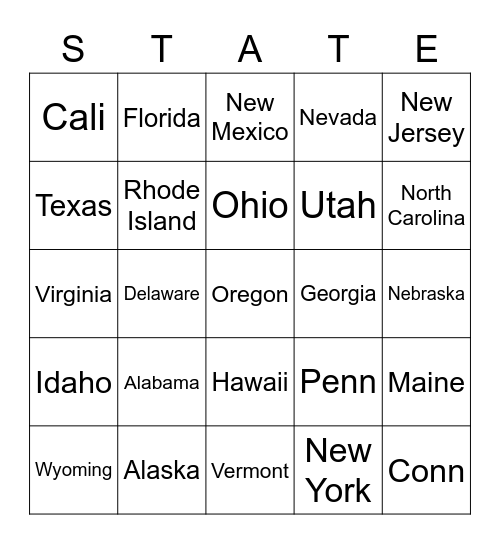 STATES BINGO Card