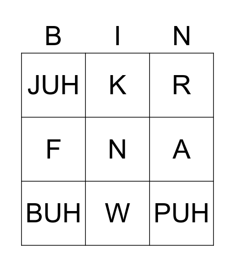 Letter Bingo! Bingo Card