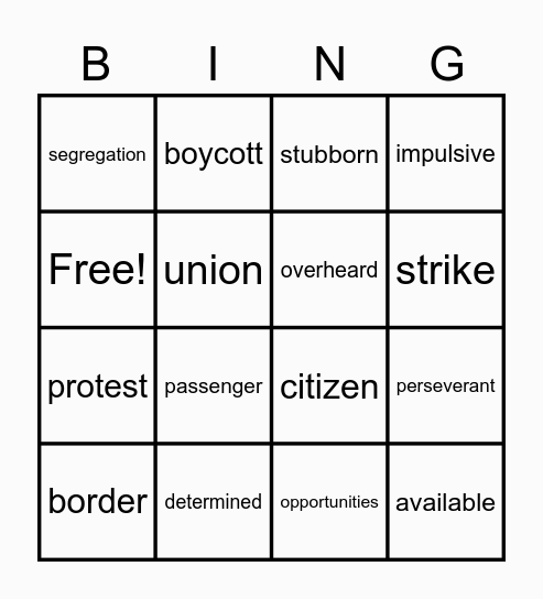 Vocabulary Review Bingo Card