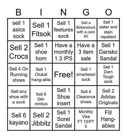 End of month Bingo Card