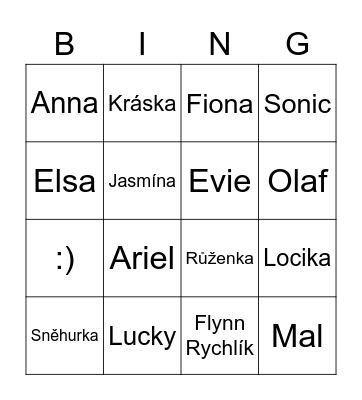 Pohádkové postavy Bingo Card