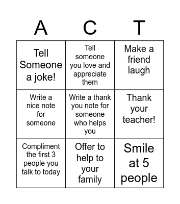 Acts of Kindness Bingo! Bingo Card