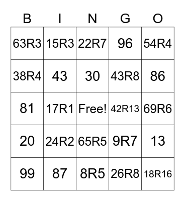 LONG DIVISION BINGO Card