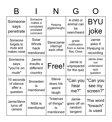 Hot Keys Bingo Card