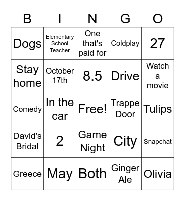 Wedding Bingo Card