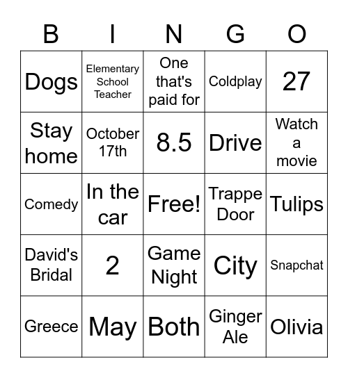 Wedding Bingo Card