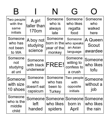 Rover Bingo Card