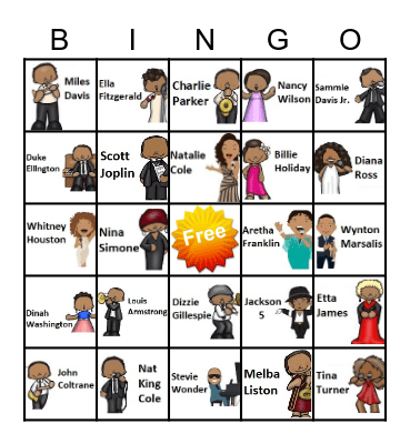 African-American Music Artists Bingo Card