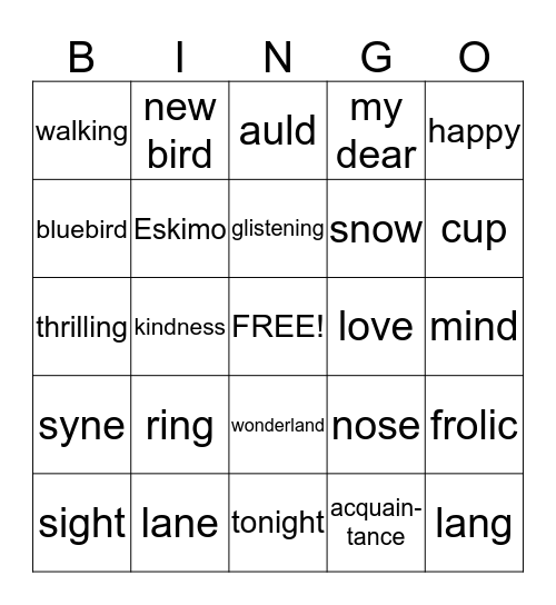 Winter Wonderland/Auld Lang Syne Bingo Card