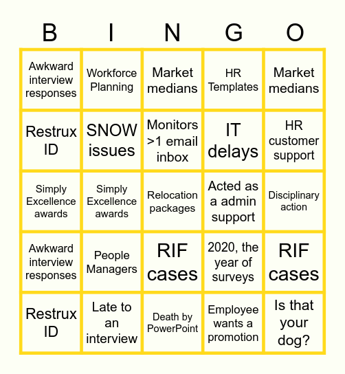APMEA Personal eXperiences Bingo Card