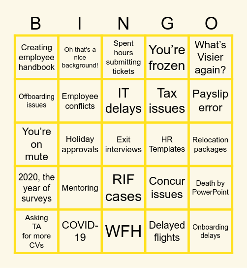 PX Personal eXperiences Bingo Card