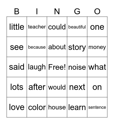 Sight Word Bingo Avery Merritt Bingo Card