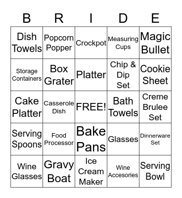 Sarah's Bridal Shower Bingo Card