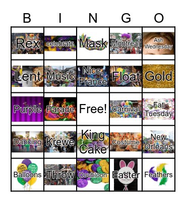 Mardi Gras Bingo Card