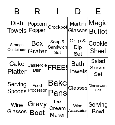 Sarah's Bridal Shower Bingo Card