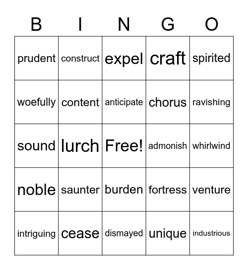 All Things Fun & Fascinating Vocab Bingo Card