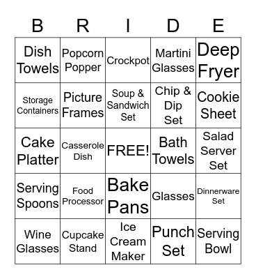 Sarah's Bridal Shower Bingo Card