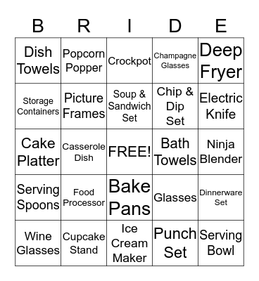 Sarah's Bridal Shower Bingo Card