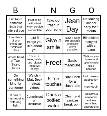 Cosmetology(Dunbar) Bingo Card