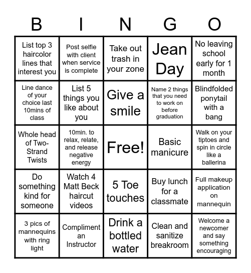 Cosmetology(Dunbar) Bingo Card