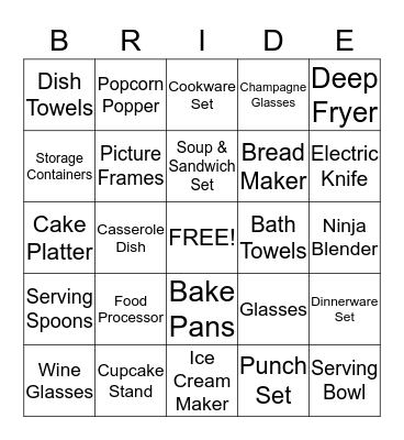 Sarah's Bridal Shower Bingo Card