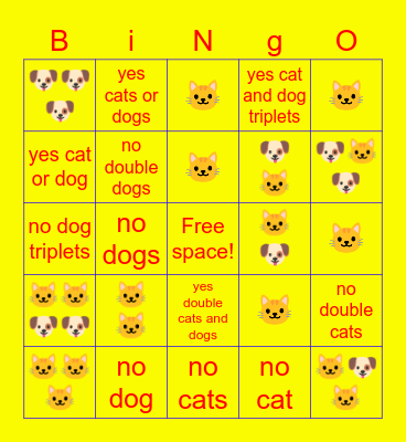 cats and dogs bingo Card