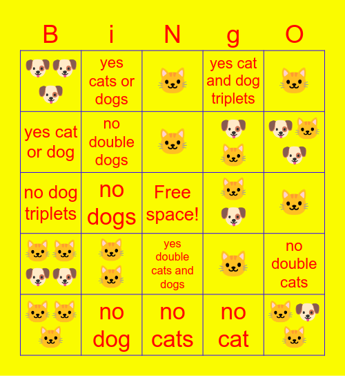 cats and dogs bingo Card