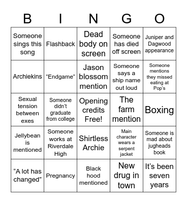 Riverdale Bingo Card