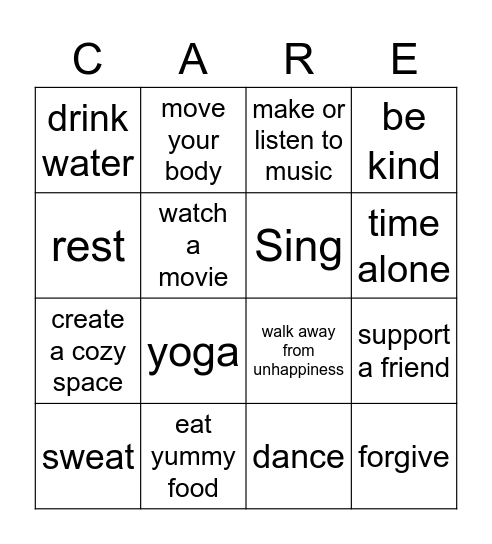 SELF CARE BINGO Card