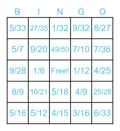 FRACTION MULTIPLICATION/DIVISION Bingo Card