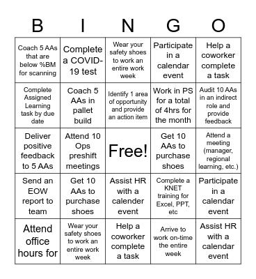 Monthly Learning Trainer Bingo Card Bingo Card