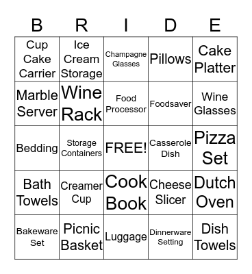 Sarah's Bridal Shower Bingo Card