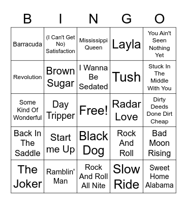 Classic Rock TOG Bingo Card