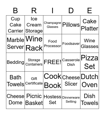Sarah's Bridal Shower Bingo Card
