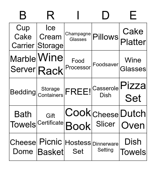 Sarah's Bridal Shower Bingo Card