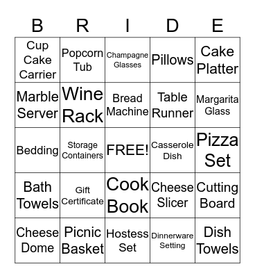 Sarah's Bridal Shower Bingo Card