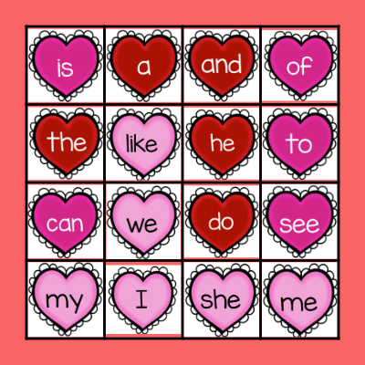 Valentine Memory Word Bingo Card