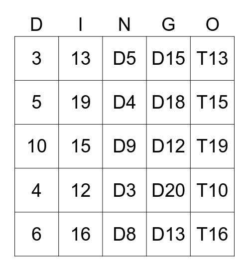 Throw darts to complete a horizontal line Bingo Card