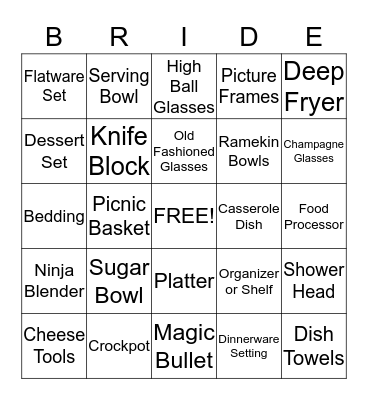 Sarah's Bridal Shower Bingo Card