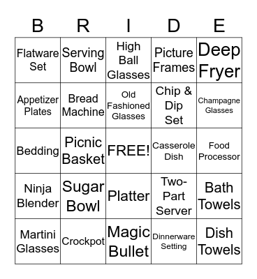 Sarah's Bridal Shower Bingo Card
